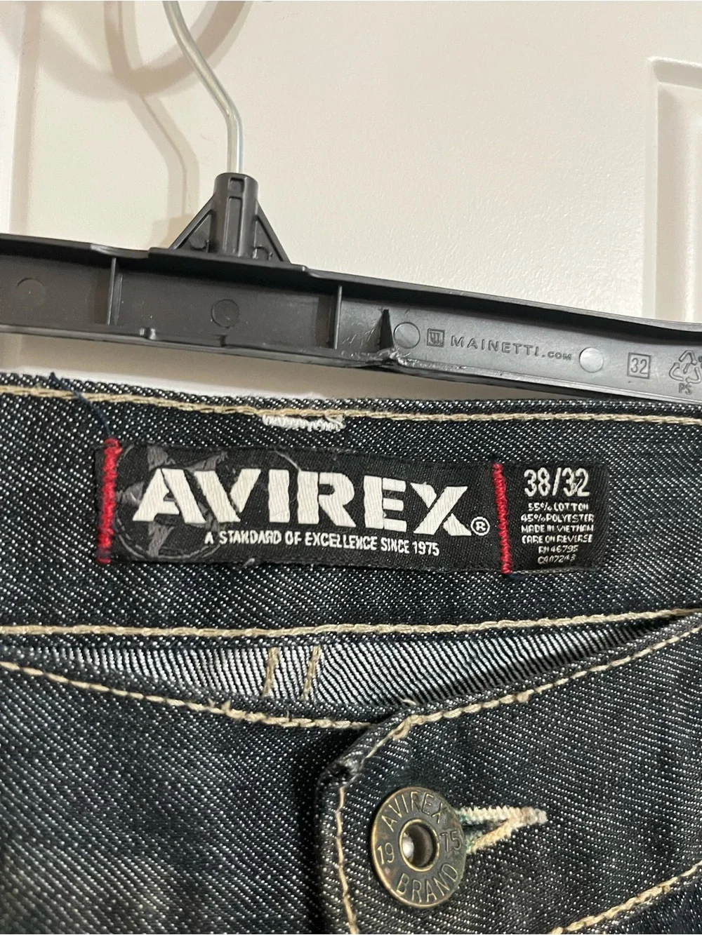 AVIREX Jeans 38x31 Blue Denim Embroidered Pocket Y2K Wide Leg Baggy Streetwear